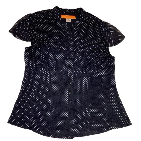 Cynthia Steffe Short Sleeve Black & White Polka Dot Semi Sheer Blouse Size - 10 - Picture 1 of 9